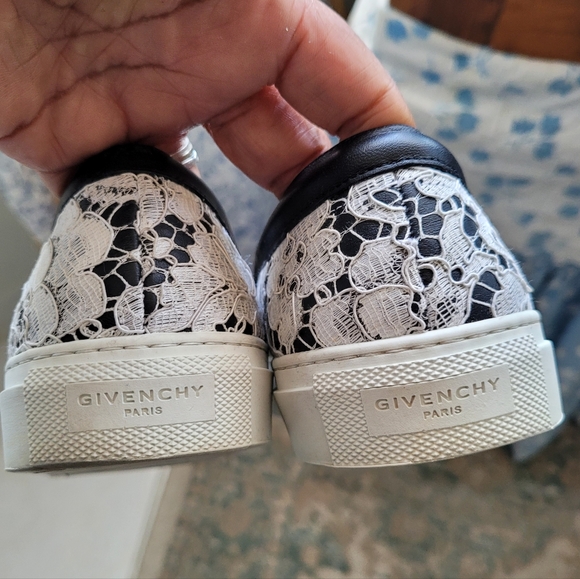 Givenchy White & Black Lace Slip-On Sneakers